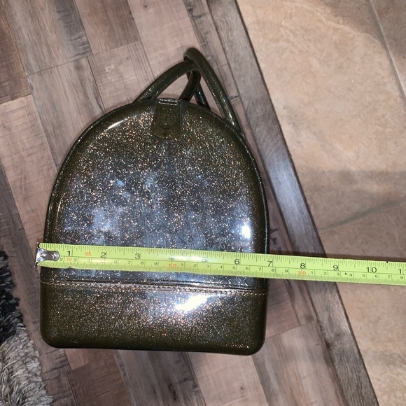 Gold Glitter Sparkle Y2K Jelly Cosmetic Bag Top Handle Style Purse Bag - Picture 4 of 7